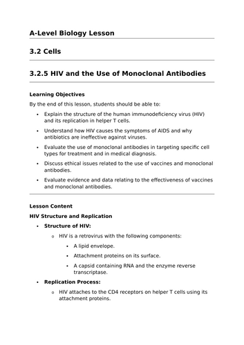 HIV and Monoclonal Antibodies - A-Level Biology