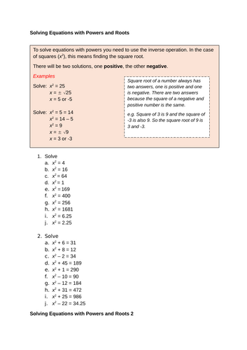 Solving Equations with Powers and Roots