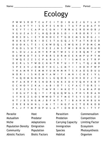 Ecology Wordsearch