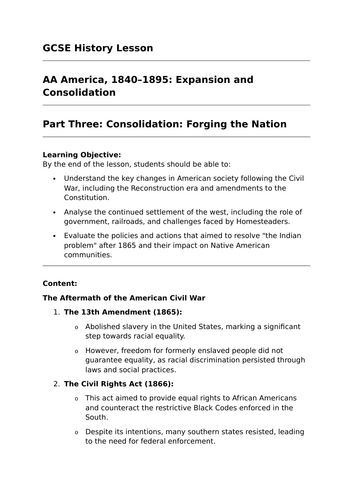 Consolidation: Forging the Nation  (America, 1840–1895) - GCSE History Lesson