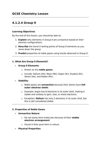 Group 0 - GCSE Chemistry Lesson