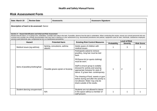 Dance Risk Assessment