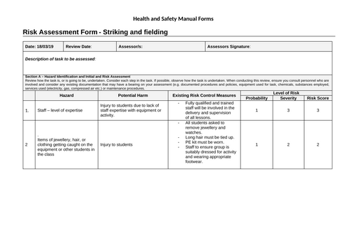 Striking Fielding Risk Assessment