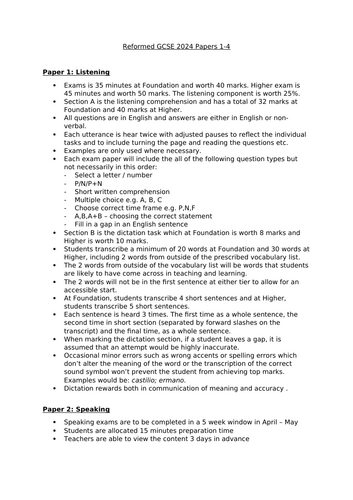 Summary of AQA Reformed GCSE Skills/Exams