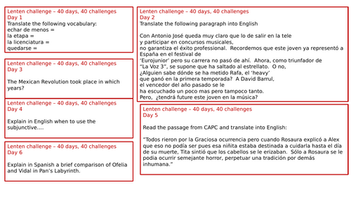 A Level Spanish Lenten Challenge