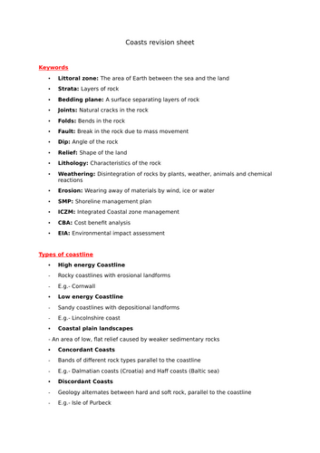 A level geography coasts revision booklet