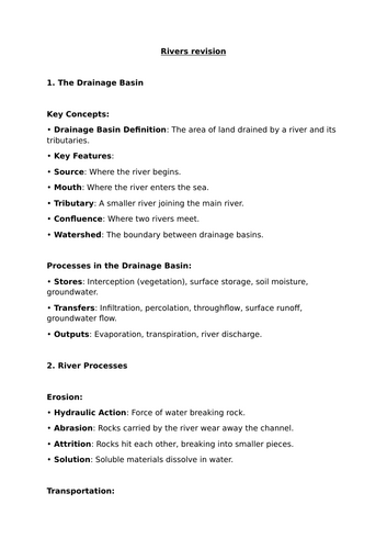 GCSE geography rivers revision booklet