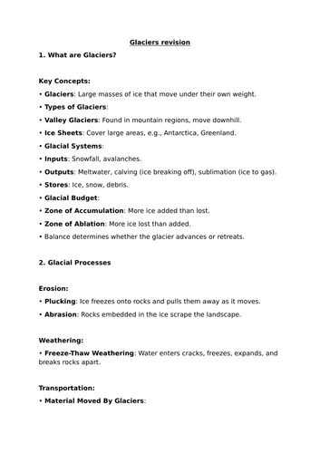 GCSE geography glaciers revision booklet