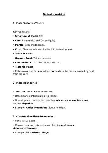 GCSE geography tectonics revision booklet