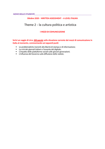 A Level Italian Theme 2 Media:Giornalismo, mezzi di comunicazione, Berlusconi e cartaceo / digitale