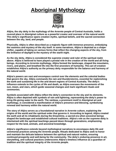 Aboriginal Mythology: Altjira Assignment (WORD)