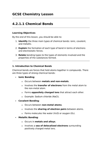 Chemical Bonds - GCSE Chemistry Lesson