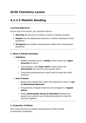 Metallic Bonding - GCSE Chemistry Lesson