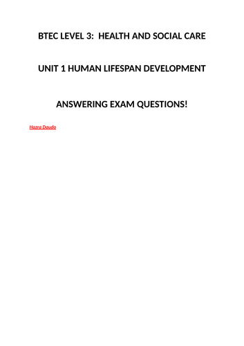 BTEC L3 UNIT 1 HUMAN LIFESPAN DEVELOPMENT