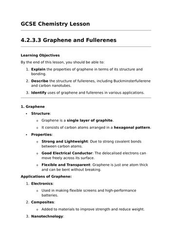 Graphene and Fullerenes - GCSE Chemistry Lesson