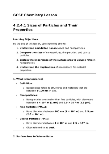 Sizes of Particles and their Properties - GCSE Chemistry Lesson