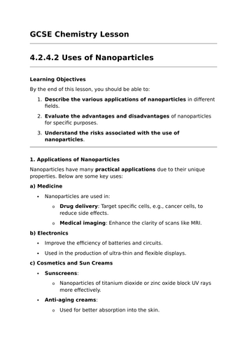 Uses of Nanoparticles - GCSE Chemistry Lesson