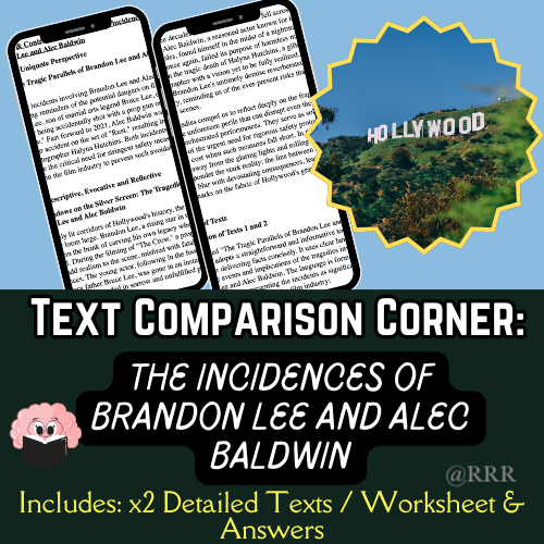 IGCSE English: Compare & Contrast: Hollywood Tragic Events of Brandon Lee & Alec Baldwin: Kids 12+