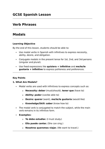 Modal Verbs - GCSE Spanish Grammar Lesson