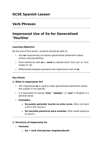 Use of 'Se' - GCSE Spanish Grammar Lesson