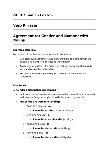 Adjectival Agreement - GCSE Spanish Grammar Lesson