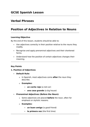 Position of Adjectives - GCSE Spanish Grammar Lesson