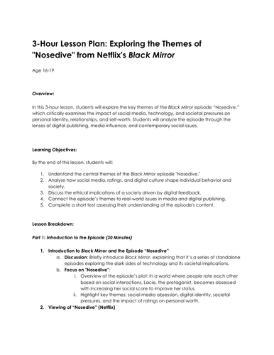 3-Hour Lesson Plan: Exploring the Themes of  "Nosedive" from Netflix's Black Mirror