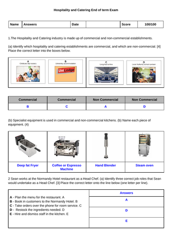Hospitality and Catering End of term exam
