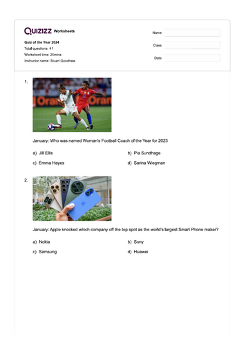 Quiz of the Year 2024 Current Affairs and Sport