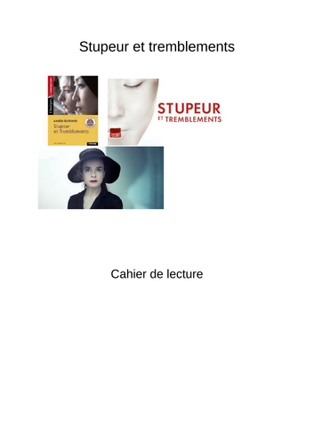 Cahier de lecture Stupeur et Tremblements pour IBDP Francais A langue et litterature.