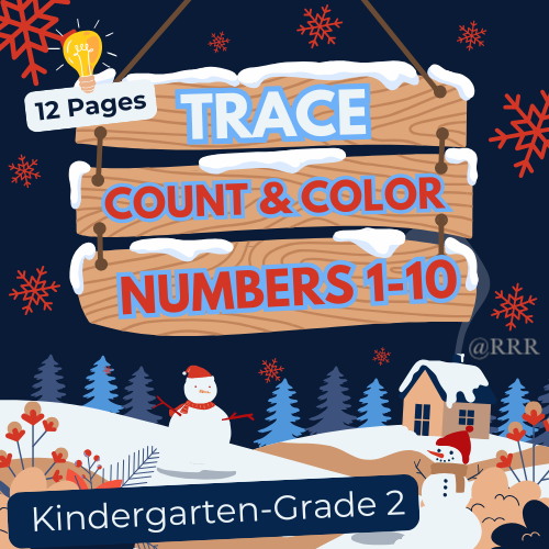 Winter Fun: Trace, Count & Color Numbers 1-10 ~ MathsWorksheet for Kids aged  5-6+