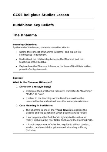 The Dhamma - GCSE Religious Studies Lesson