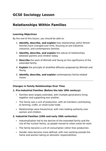 Relationships within Families - GCSE Sociology Lesson