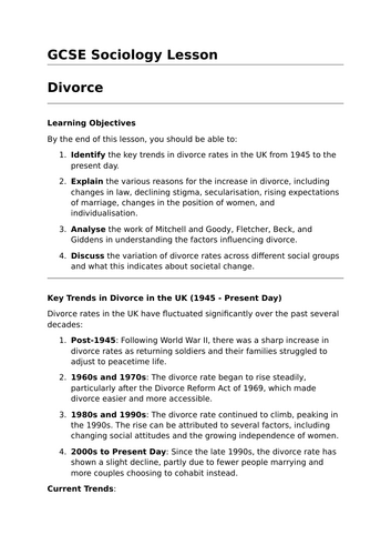 Divorce - GCSE Sociology Lesson