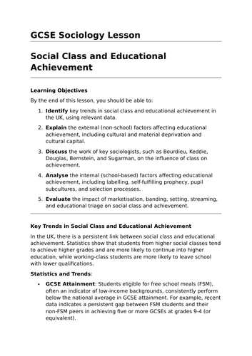 Social Class and Educational Achievement - GCSE Sociology Lesson