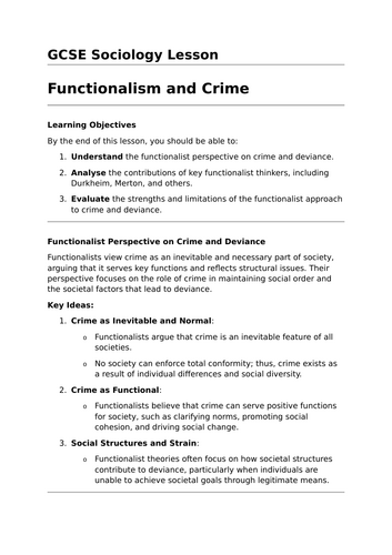 Functionalism and Crime - GCSE Sociology Lesson