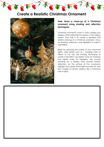 Create a realistic Christmas Ornament Art worksheet (20 Pages)