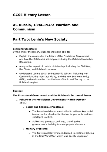 Lenin's New Society (Russia, 1894–1945) - GCSE History Lesson