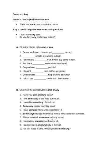 ESL Some/Any worksheet