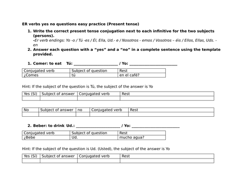 ER verbs yes no questions easy practice (Present tense)