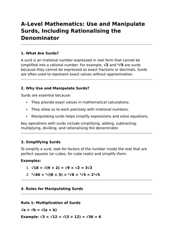 Manipulating Surds - A-Level Maths Lesson