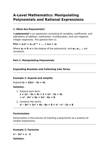 Polynomials and Rational Expressions - A-Level Mathematics Lesson