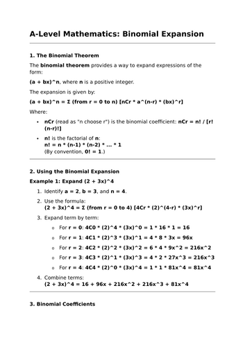 Binomial Expansion - A-Level Mathematics Lesson