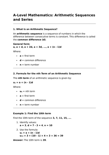 Arithmetic Sequences and Series - A-Level Mathematics Lesson