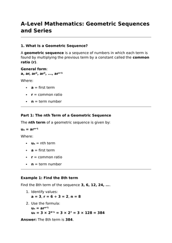 Geometric Sequences and Series - A-Level Mathematics Lesson