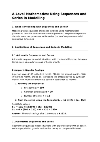 Using Sequences and Series in Modelling - A-Level Mathematics Lesson