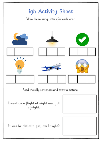 Phase 3 Phonics Worksheets ng ee ai igh Sounds