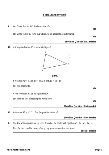 P1 iAL Edexcel Final Revision for Jan 2025