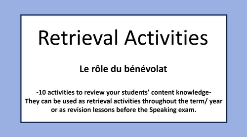 Le bénévolat- Retrieval Practice- A Level French