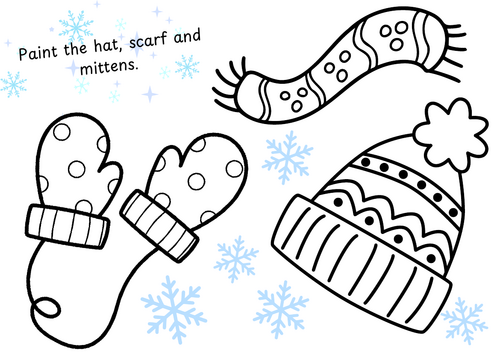 Paint the hat, scarves and mittens